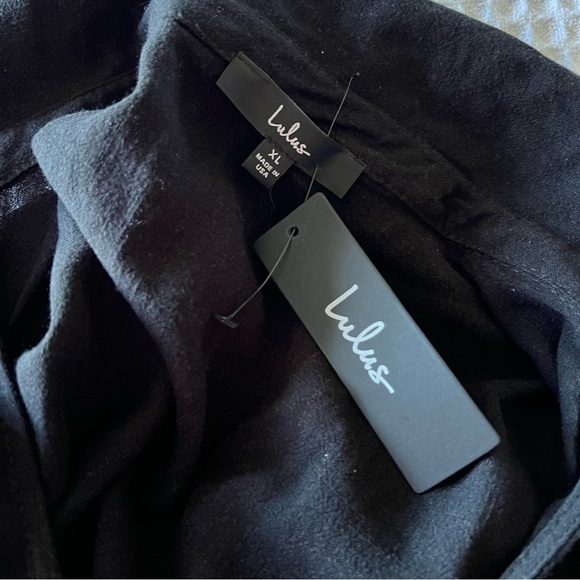 LULUS Darling Decision Black Linen Collared Tiered Mini Dress SIZE XL - Picture 7 of 11